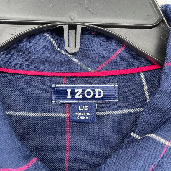 Izod Shirt Women's Sz L Blue Button-Up Windowpane Collared Regular Lightweight - Picture 11 of 12